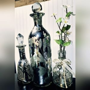 Beautiful vintage mirrored glass bottles
